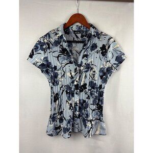 APT. 9 Size Petite Medium Blue Floral Button-Up Short Sleeve Blouse